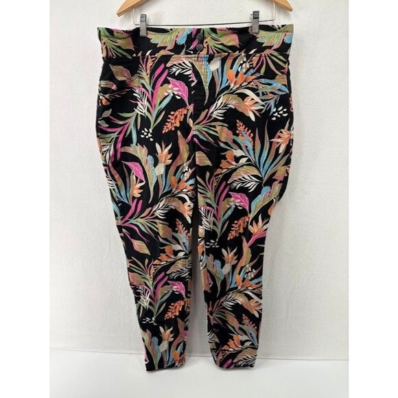 Terra and Sky Size 1X Pull on Pants Floral Tropical Print Stretchy Vacation wear - Picture 1 of 9